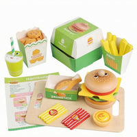 Stackable Wooden Burger Toy Smooth Edges Wooden Hamburger Toy Cartoon-Style Pretend-Play Burger Colorful for Early Learning