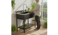 Utility Sink with Bottom Shelf Single Basin Utility Sink with Faucet Heavy Duty Easy to Clean for Homeowners, Patio, Backyard