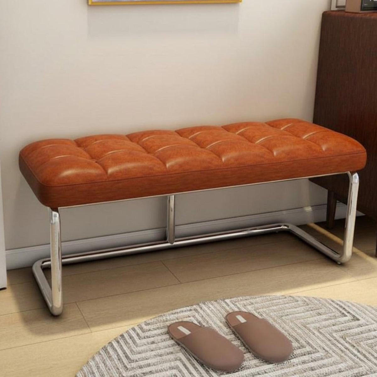 Comfortable Cushion Tufted Entryway Stool High-Density Sponge Padding Button-Tufted Ottoman Multi-Purpose Upholstered Bench Sturdy Frame for Families, Homeowners, Interior Designers, Cloakroom, Living Room, Bedroom