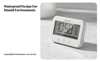 Electronic Thermo-Hygrometer, Digital Bathroom Clock, Timer, Suction Mount, Alarm, LCD Display