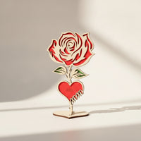 Laser-Cut Wooden Rose Heart Decor Romantic Heart-Shaped Wooden Sign with Stand Handmade Look Layered Wood Cutout Festive for Couples, Valentine's Day, Anniversary, Wedding Reception