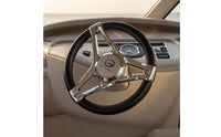 Marine Steering Wheel Black rims 3 Spoke Boat Steering Wheel Polished Metal for Boats, Yachts