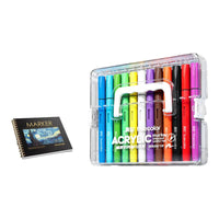 Direct-Liquid 12-Color Acrylic Marker Set Rainbow Colors Brush Tip Acrylic Markers Handle Marker Set in Case Latch Closures