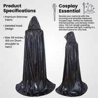 Hooded Cape for Halloween, Fancy Dress Costume Party, Shiny Hooded Cape Festival, Cloak Hood Cosplay Event, Polyester Hooded Cloak