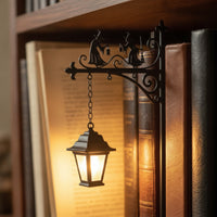 Clamp-on Bookshelf Ornament with Lantern Wrought-Iron Hanging Lantern with Bracket Antique-Inspired Display Lamp Ambient for Reading Corner
