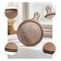 Wooden Serving Board with Handle Rustic Serving Platter Board with Handle Handcrafted Round Pizza Peel for Table Service
