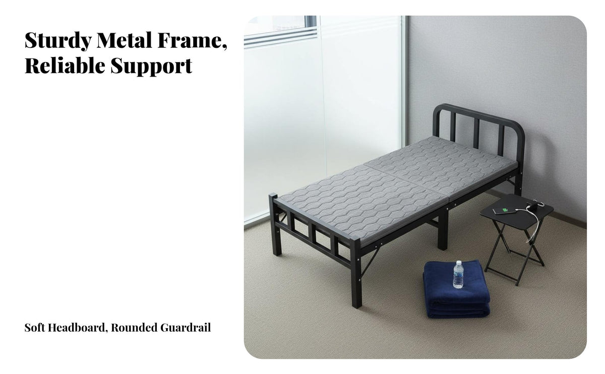 Space-Saving Single Folding Bed Installation-Effortless Single Foldable Bed Easy Assembly Portable Cot Rounded Corners for Caregivers, Office Workers, Small Areas, Guest Room, Hospital, Bedroom