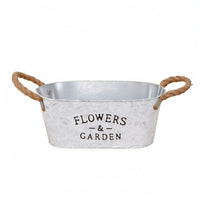 Whitewashed Oval Planter with Handles Galvanized Planter with Rope Handles Decorative Metal Flower Container Multipurpose for Windowsill
