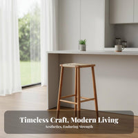 Vintage Design Backless Woven High Seat Built-in Footrests Bar Stool Breathable Counter Chair Anti-Slip Footpads for Homeowners, Business Owners, Interior Designers, Kitchen, Restaurant, Cafe, Dining Room