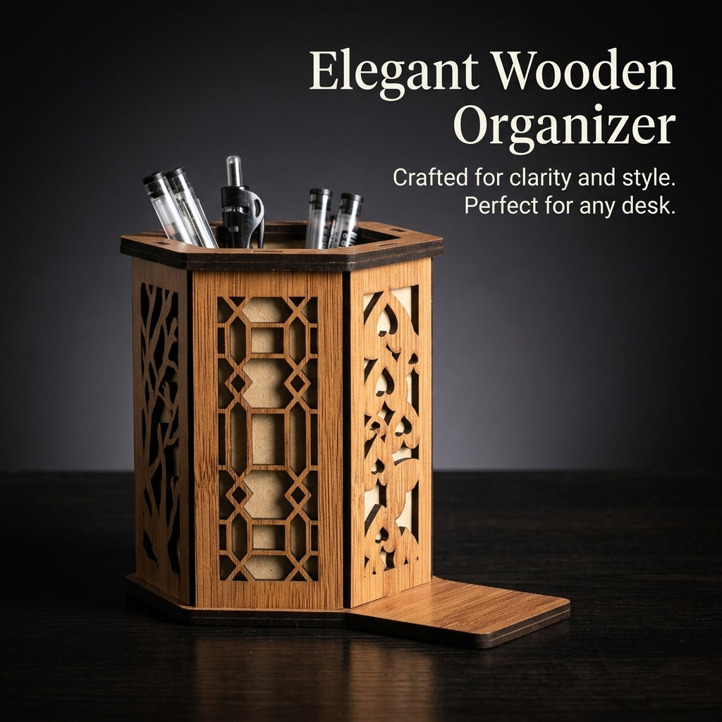 Wooden Pen Holder for Desk, Solid Wood Desktop Storage Box, Rectangular Stationery for Students, Customizable Size Available