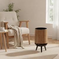 Trash Can with Legs Lightweight Wood Grain Wastebasket Garbage Bin Space-Saving Wear-Resistant for Living Room, Office
