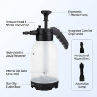Spray Bottle for Garden Sprayer and Pressure Sprayer Use, Car Wash Pump Sprayer with Car Foam Nozzle, 2L Capacity Hand Pump, High Pressure 2L