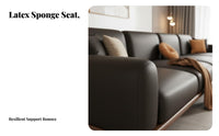 Three-Seater Straight-Line Couch Genuine Leather Sofa Top-Grain Cowhide Living Room Furniture for Homeowners, Families, Reception Area, Study, Bedroom