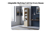 Authentic Wood Multi-Tier Wooden bookshelf with Doors Floor-Standing bookshelf with Lower Cabinet Large Capacity Storage Furniture Sturdy Construction for Children, Book Lovers, Homeowners, Living Room, Bedroom