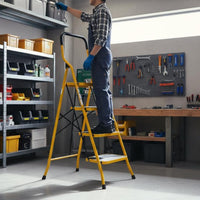 Foldable Design Household Ladder with Double Handrails Anti-Slip Feet Wide Step Folding Ladder Heavy Duty Folding Step Stool with Safety Rails Multi-Purpose for Elderly, Home, Kitchen, Indoor