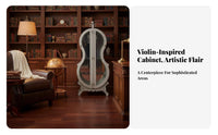 Double Glass Doors Cello Shaped Wine Cabinet Solid Wood Construction Wine Storage Cabinet Hand-Painted Finish Household Furniture Metal Hardware for Music Lovers, Home Entertainers, Interior Decorators, Living Room, Study, Restaurant