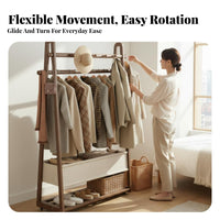 Integrated Laundry Basket Rolling Valet with Hamper Floor Standing Freestanding Clothes Rack Sturdy Garment Stand Space-Saving for Apartment Dwellers, Students, householders, Bedroom, Entryway, Dorm Room, full-length Closet