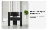 Nordic Aesthetic Upholstered U-Back Armchair Minimalist Design Single Sofa Sculptural Form Accent Chair Sturdy Wood Frame for Interior Designers, Business Owners, Living Room, Clubhouse, Reception Area, Reading Nook