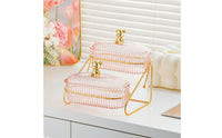Snack Organizer with Metal Stand Gold Two-Tier Snack Bowl 2-Tier Fruit Bowl Easy to Clean Tray Sturdy for Hosts, Living Room