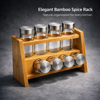 Bamboo Spice Rack with Jars, Countertop Spice Rack Organizer, Two-Tier Spice Rack Small Kitchen, Spice Organiser for Pantry