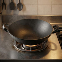 Cast Iron Wok Thickened Body Round-Bottom Wok Heat Retention Kitchen Tool