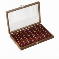 Metal Clasp Wood-Grain Finger Jewelry Holder Case Lined Interior Glass Lid Finger Jewelry Holder Box