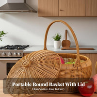 Handwoven Large Round Tote with Handles Spacious Handled Market Tote Multi-Purpose Woven Basket adaptable for Worshippers, Families, Homeowners, Religious Ceremonies, Home Decor, Fruit Markets, Shopping