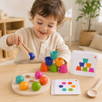 Educational Wooden Sorting Toy with Cups Rainbow Color Sorting Toy Toddler Wooden Matching Game for Homeschool