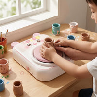 White and Pink Rabbit Pottery Wheel Child-Friendly Kids Pottery Wheel Instruction Guide Tutorial for Children