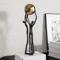 Human Figurine with Sphere Modern Abstract Sculpture with Gold Ball Contemporary Tabletop Sculpture for Homeowners, Office Desk, Bookshelf