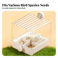 Pull-out Base Transparent Bird Bath Container Removable Tray Cage-Mounted Bird Bath Easy to Hygienic Pet Accessory Suction-Cup Mount