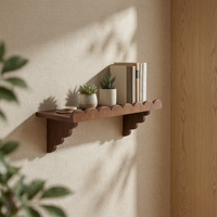 4 Pieces Shelf Warm Brown Finish Wavy Wall Shelf Space Home Storage