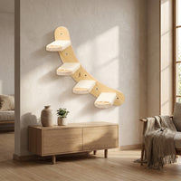 Cat Climbing Wall with Wooden Shelf and Perch, Modern Frame Including House and Pad, Indoor Furniture for Large Cats and Kittens