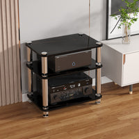 High-Fidelity Amplifier Stand Stainless Steel Columns Annealed Glass Stereo Cabinet High Load Capacity Shock-Absorbing Component Rack for Audiophiles