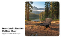 Adjustable Recline Portable Reclining Camp Chair Heavy Duty Frame Folding Recliner Ergonomic Design Outdoor Gear Weather Resistant for Beachgoers, Homeowners, Camping, Fishing, Office, Backyard
