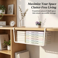 Hanging Basket for Kitchen Cupboard Organiser with Hook Installation, Carbon Steel Wire Pantry Storage for Renters, Small Under Shelf Design