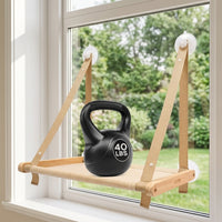 Wooden Cat Hammock Window Cat Perch, Suction Cup Cat Hammock Mounting, Wood Frame and Mesh Bed for Indoor Cat Window Sill