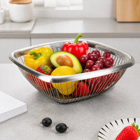 Fruit Bowl, 304 Stainless Steel Wire Basket, Square Brushed Steel Fruit Bowl for Kitchen Counter, Minimalist Design