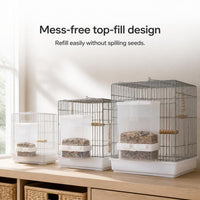 No-Mess Automatic Bird Feeder for Parrots and Small Birds, External Mount, Splash-Proof
