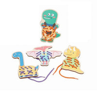 Printed Wooden Animal Lacing Toy Smooth-Cut Edges Animal Lacing Board Colored Fine Motor Threading Toy Hand-Eye Coordination for Children