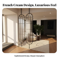 French Design Rotate Ing Glass Panel Rotatable Partition Screen Light Luxury Design Room Divider Arched Frame for Homeowners, Office Workers, Students, Entryway, Bedroom, Studio Apartment, Restaurant