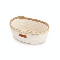 Handwoven Rope Basket with Leather Label Space-Saving Cotton Rope Basket Soft Woven Organizer Compact for Entryway