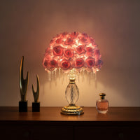 Romantic Rose Petal Lamp Warm Lamp with Crystal Drops Soft Realistic for Reading Corner