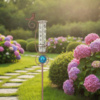 Decorative Bird Rain Gauge with Metal Stake Easy to Read Glass Rain Gauge with Metal Stake Attractive Beautiful for Gardeners