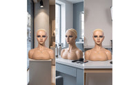 Mannequin Head with Shoulders Realistic Female Mannequin Bust Bald Hairpiece Display Head for Cosplayers, Jewelers