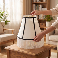 Lamp Shade with Fringe Tassel Fringe Lamp Shade Black and White Decorative for DIYers, Living Room, Bedroom