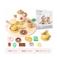 12 Pieces Wooden Tea Set Preschool Pretend Tea Set Wooden Playset Kids Colorful for Nursery