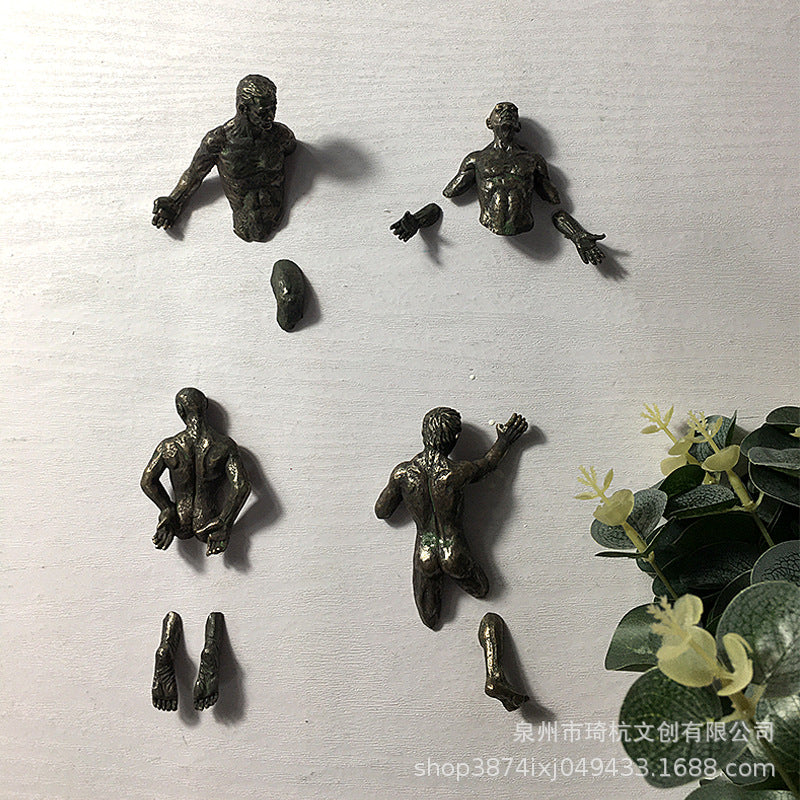 跨境热款断裂人物墙饰欧美式工业风家居墙壁隔断仿铜装饰品小摆件