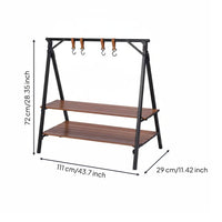 Wooden Two-Tier Shelf Sturdy Camp Storage Rack Lightweight Portable Wooden Rack for Car Travel