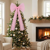 Tulle Tree Top Ornament Bow Festive Atmosphere Christmas Tree Top Ornament Bow Easy to Hang Wedding Chair Sash for DIY Enthusiasts, Home Stylists